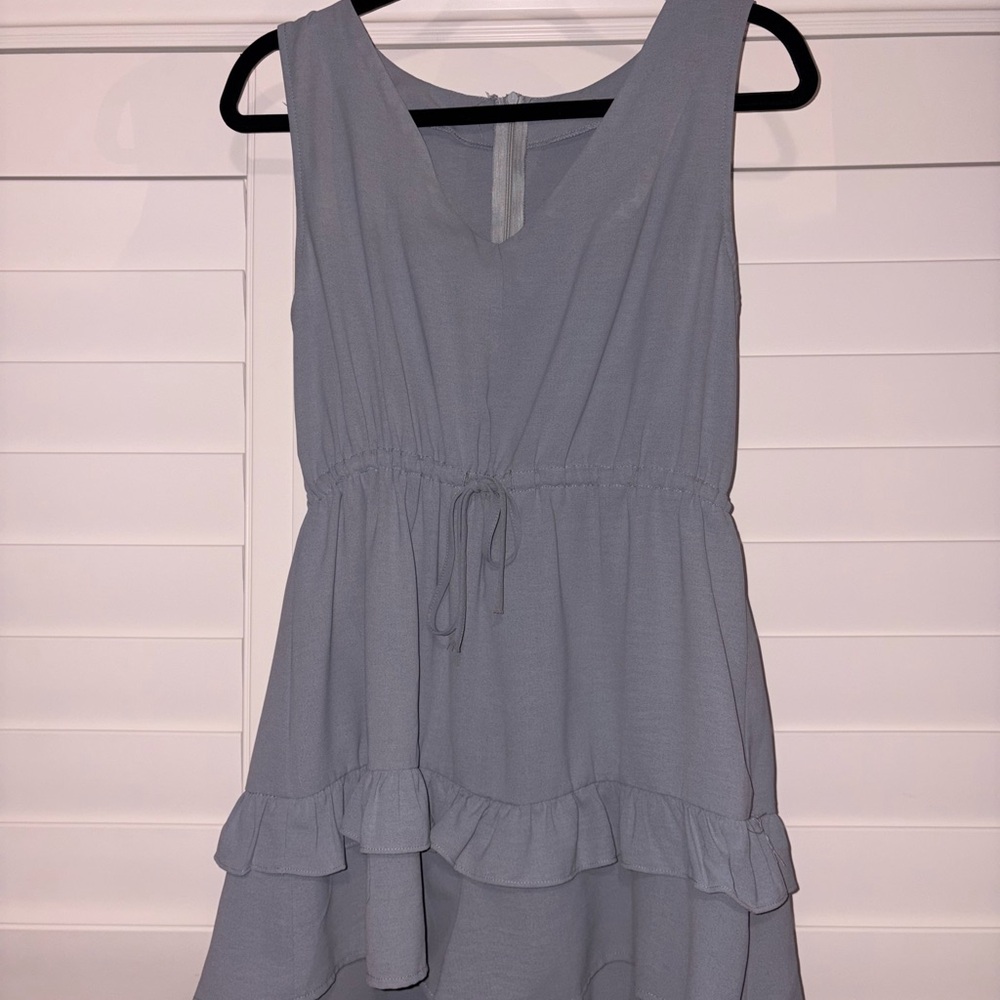 Light Blue Sleeveless Romper with Ruffle Hem